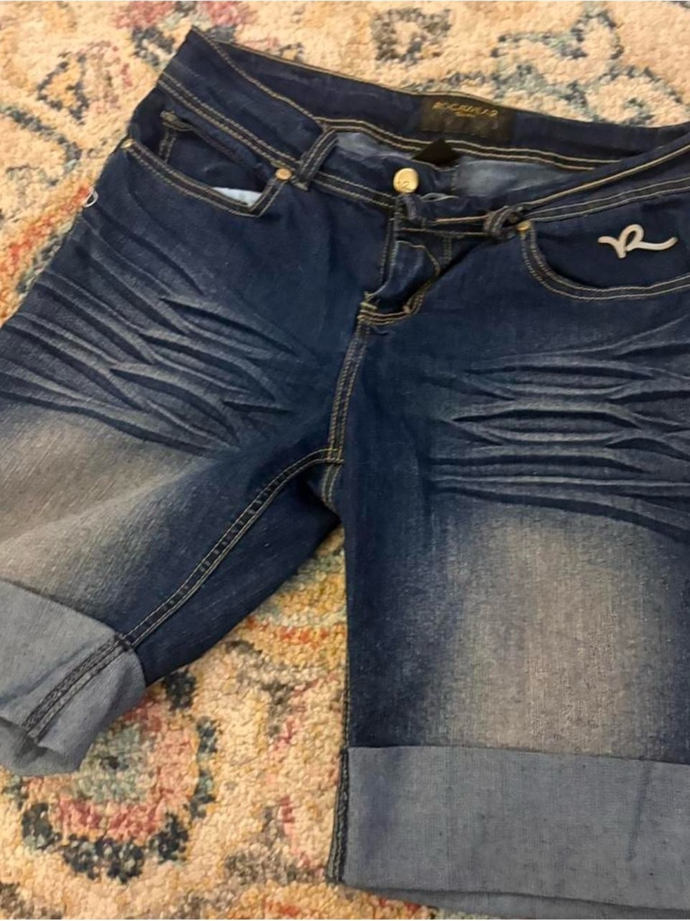 ROCAWEAR Dark Blue Women's olled-Cuff Denim Shorts